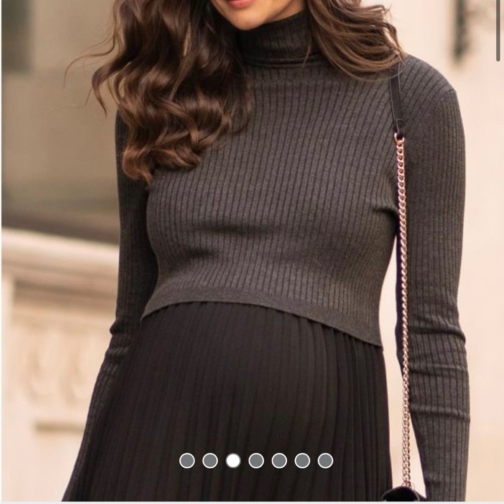 Seraphine Charcoal Pleated Maternity & Nursing Dress